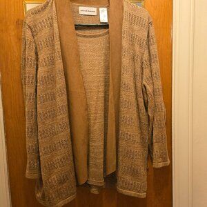 Alfred Dunner Two -piece Cardigan Set with Suede- like Lapels (L)